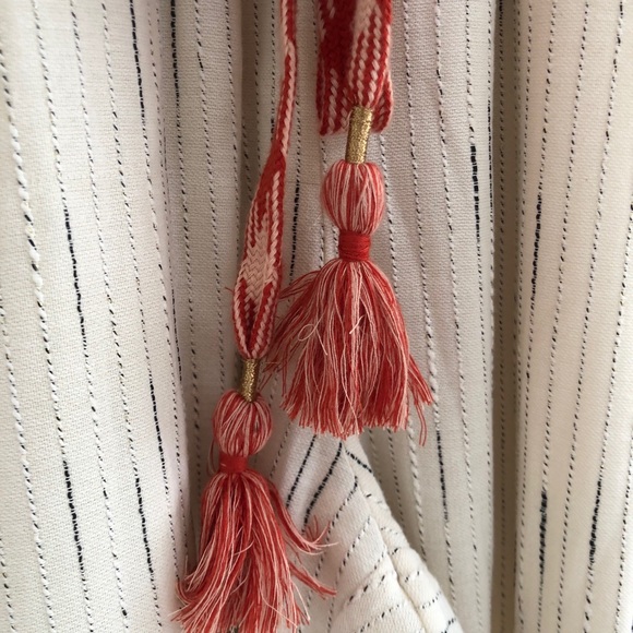 (65% OFF) NWT Textured Sash Tie Jumpsuit Feather Bone Ivory/Red S MSRP $228 - Picture 5 of 10